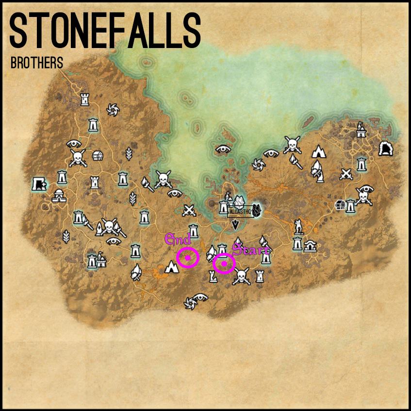Stonefalls Brothers clue Map for the Psijic Order Leveling Guide