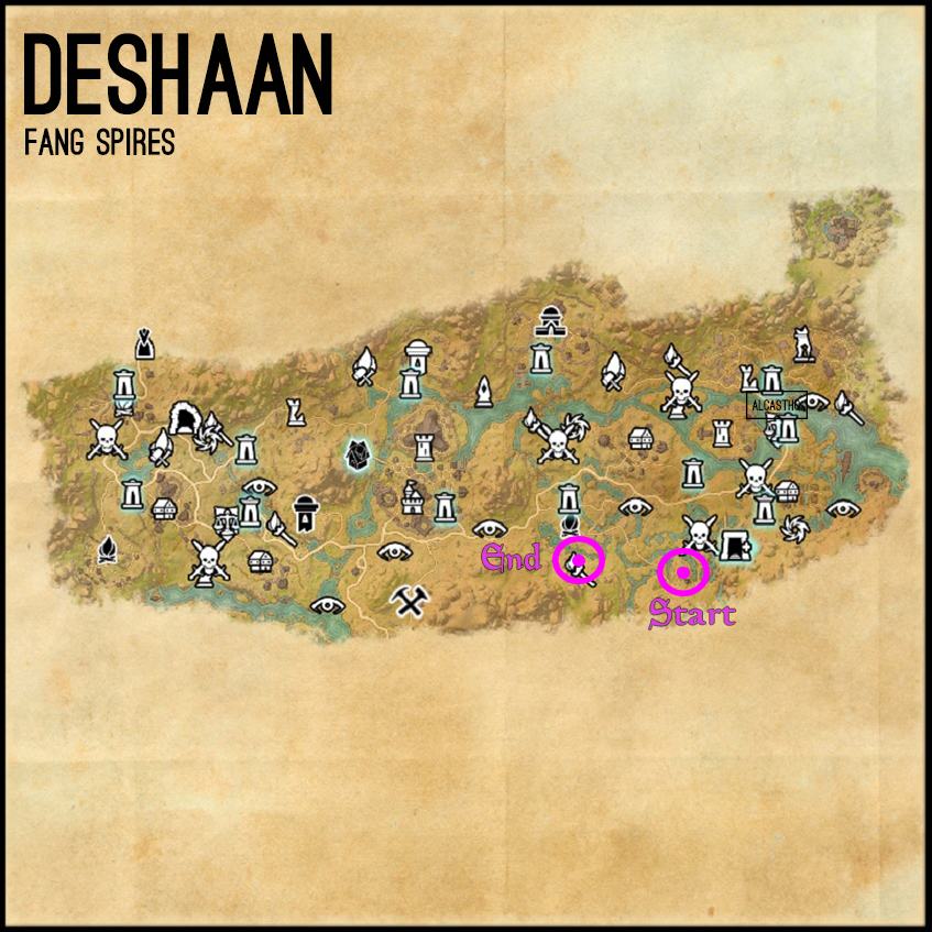 Deshaan Fang Spires clue Map for the Psijic Order Leveling Guide