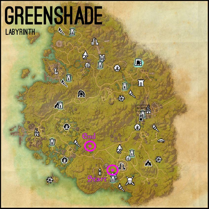 Greenshade Labyrinth clue Map for the Psijic Order Leveling Guide