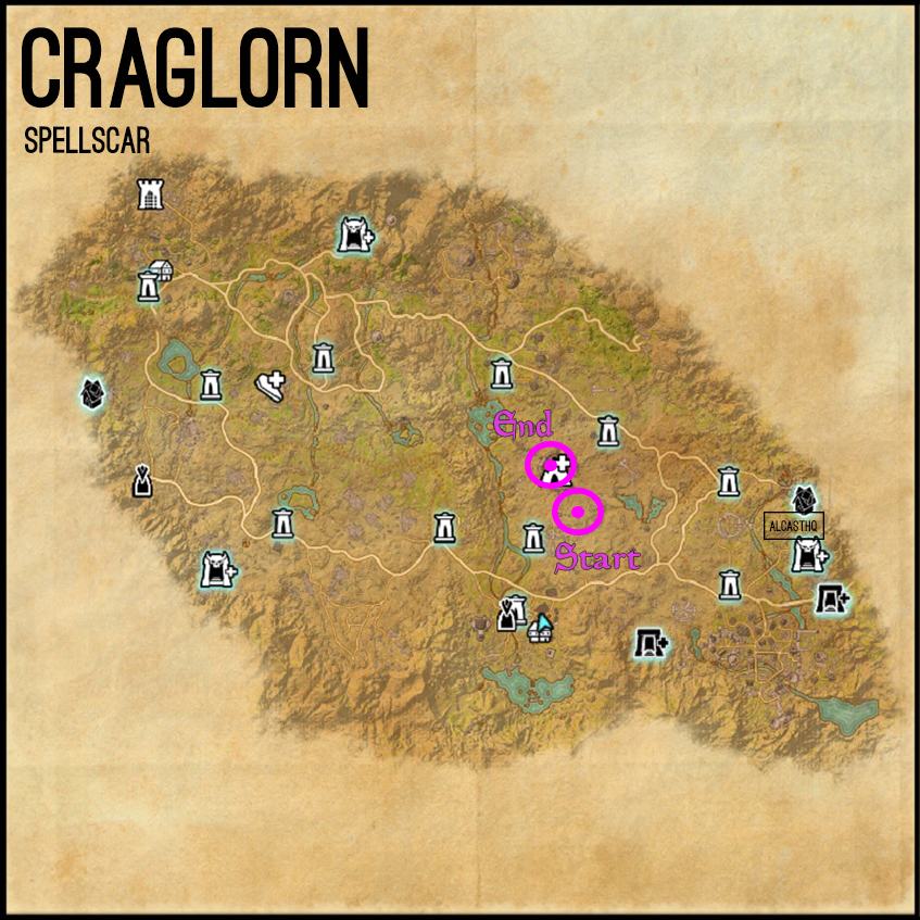 Craglorn Spellscar clue Map for the Psijic Order Leveling Guide