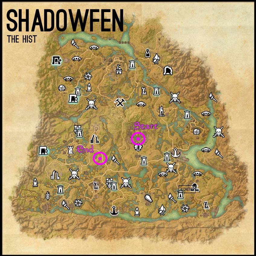 Shadowfen The Hist clue Map for the Psijic Order Leveling Guide