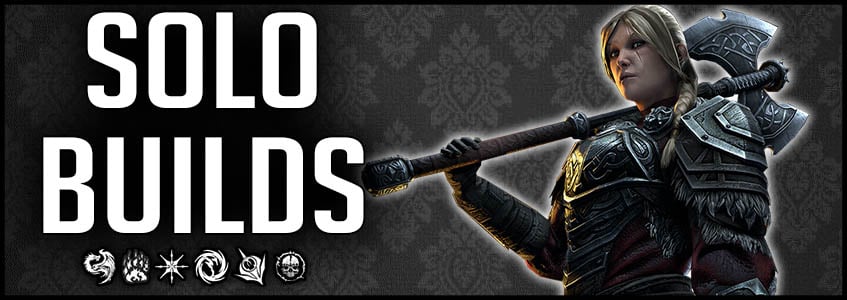 Solo Builds Banner showcasing Lyris Titanborn and all ESO class logos