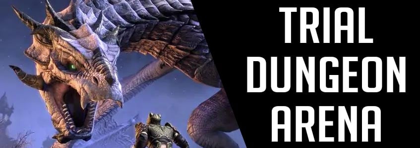 ESO Dungeons, ESO Arenas, ESO Trials Banner Picture showcasing a Dragon from Sunspire