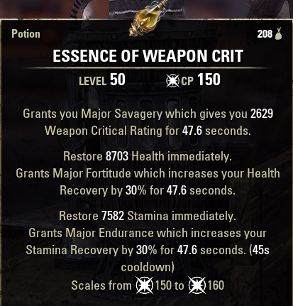 Essence of Weapon Crit Potion CRITHPSTAM ESO