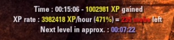 EXP grind per hour example