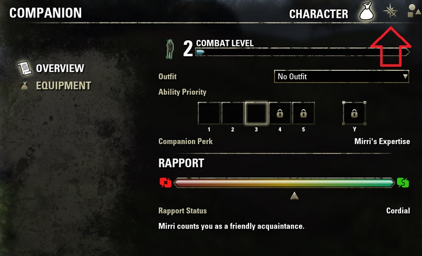 Companion Menu Subsections Blackwood ESO