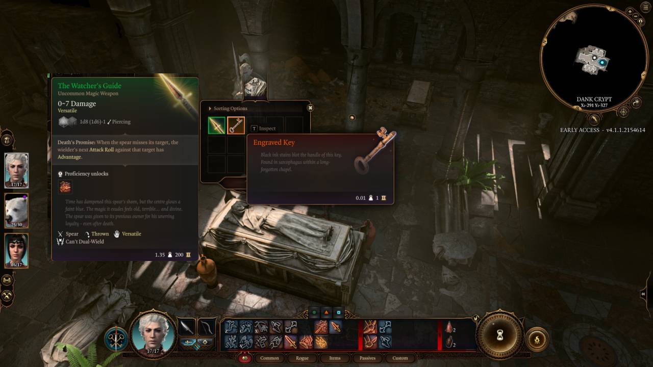 The Watchers Guide and Engraved Key inside the Sarco Baldurs Gate 3