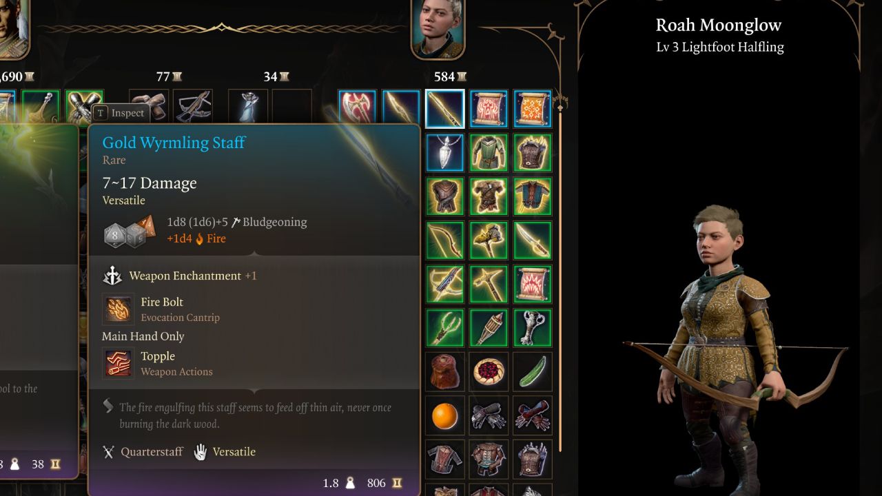 Roah moonglow selling Gold Wyrmling Staff for the Monk Build.