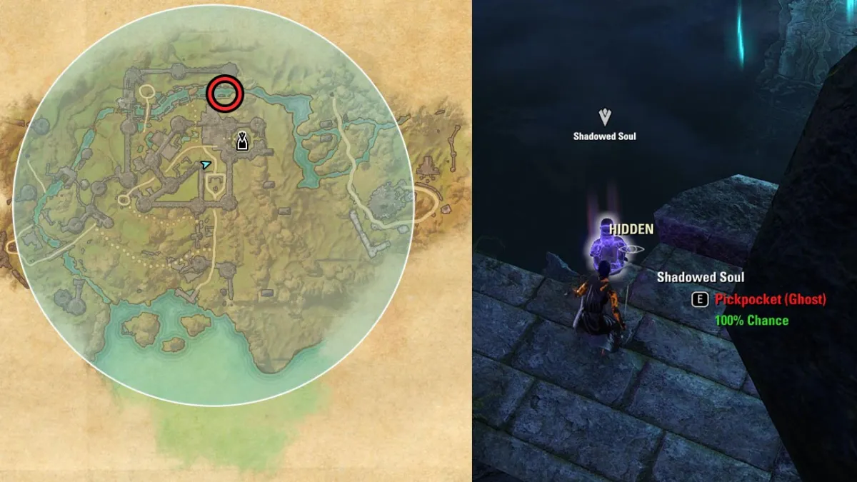 Location of the Shadowed Soul you need to pickpocket.