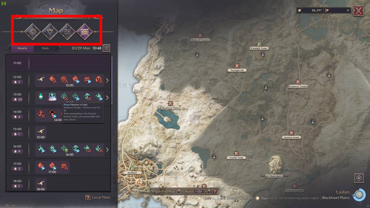 Throne and Liberty Map Tabs explained