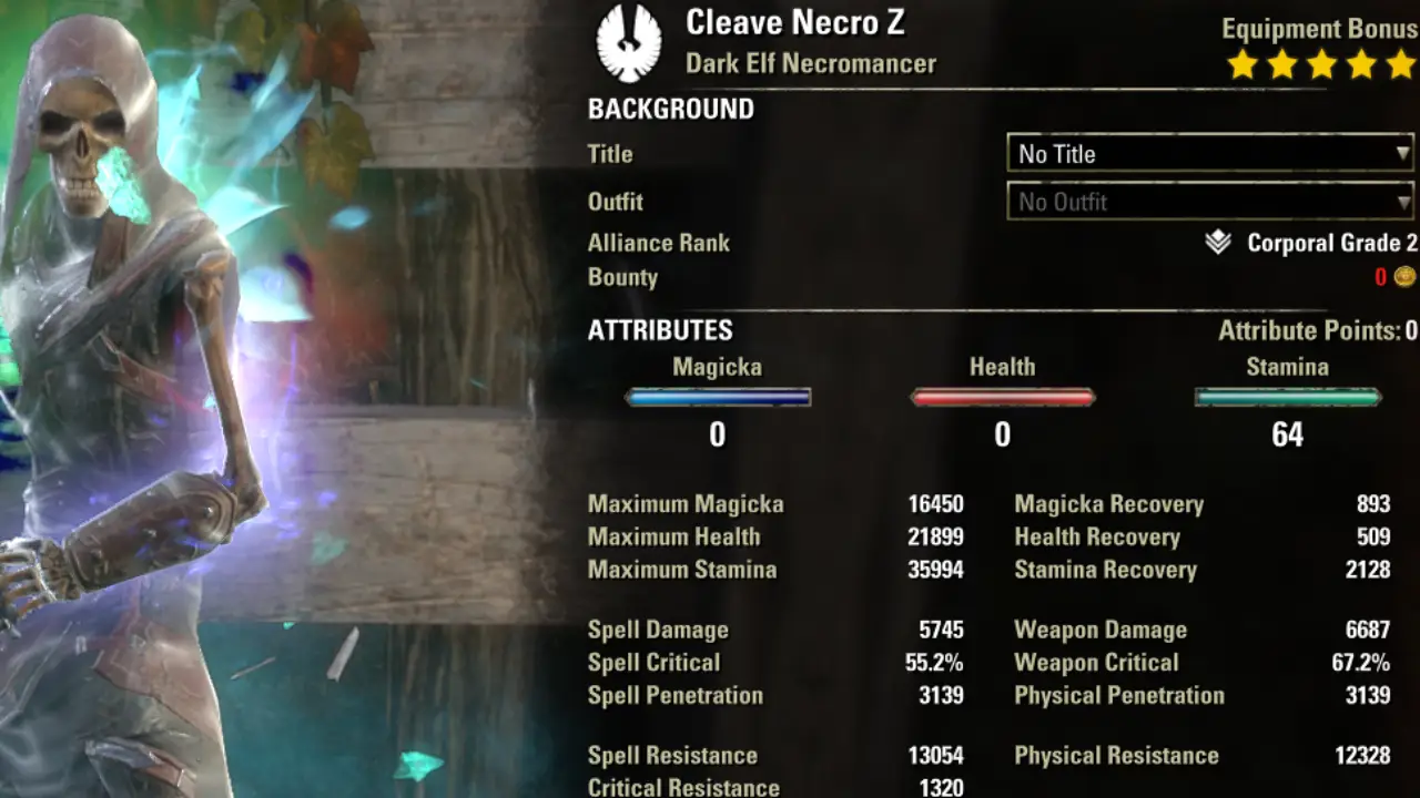 ESO 2H Stamina Necromancer build pve dps buffed stats