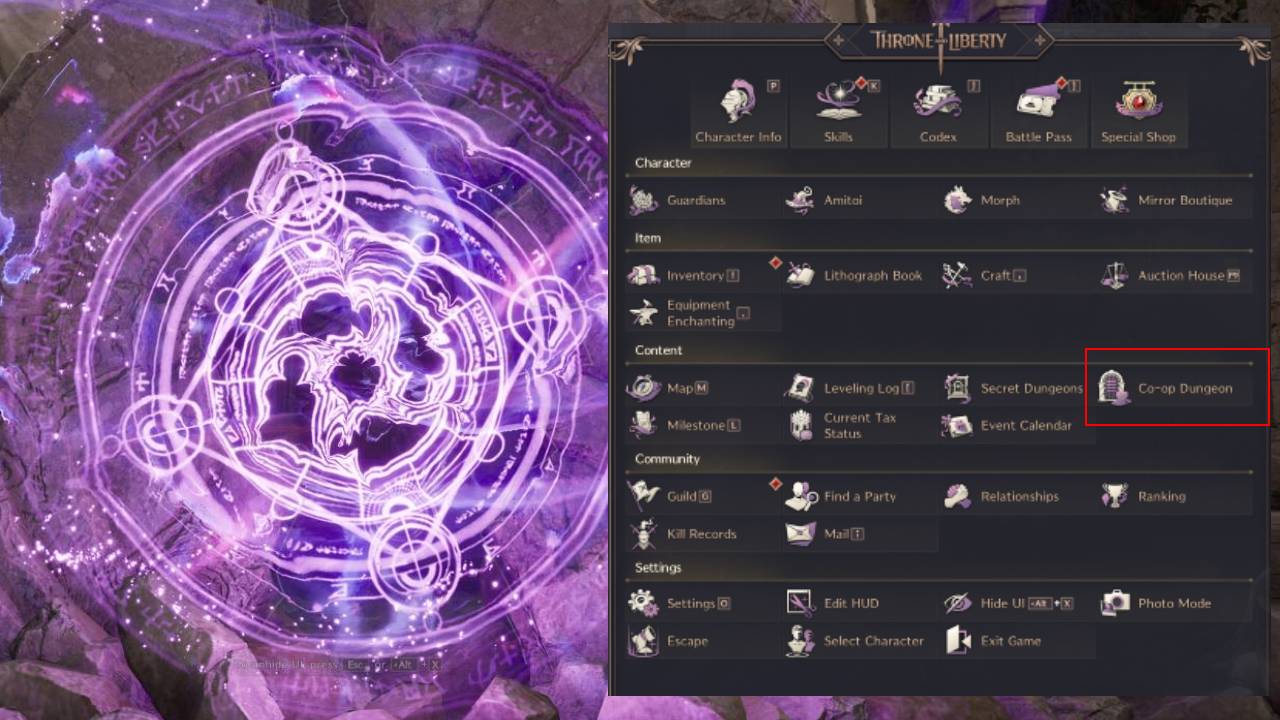 How to enter the Dimensional Circle Coop DUngeons Throne and Liberty