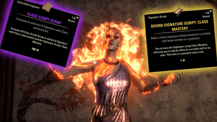 Dragonknight Class Mastery Script effect on character in ESO Gold Road Chapter