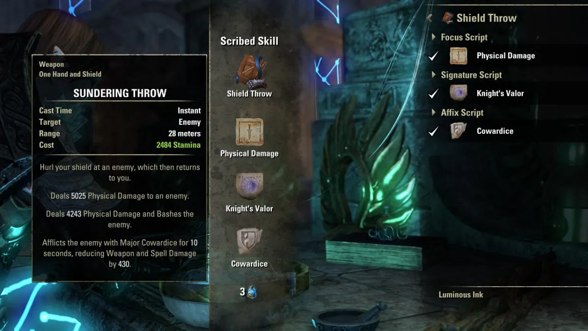 Grimoire Shield Throw, Sundering Throw ESO Scribing System Gold Road