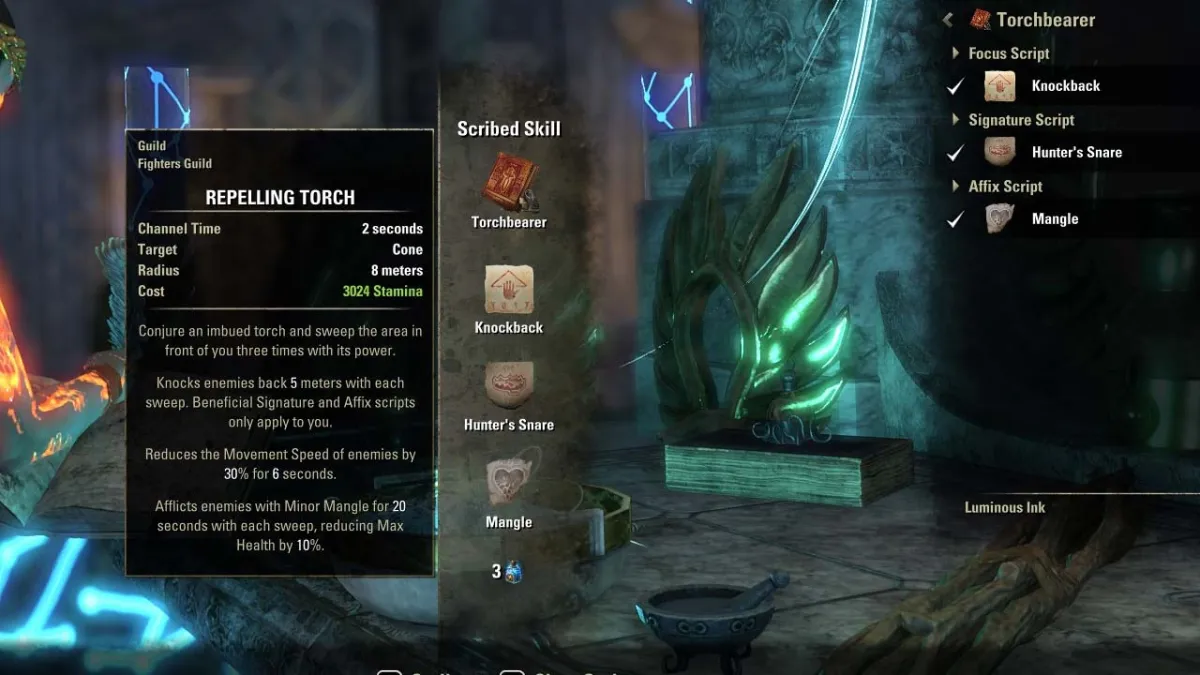 Grimoire Torchbearer, Repelling torch ESO Scribing System Gold Road