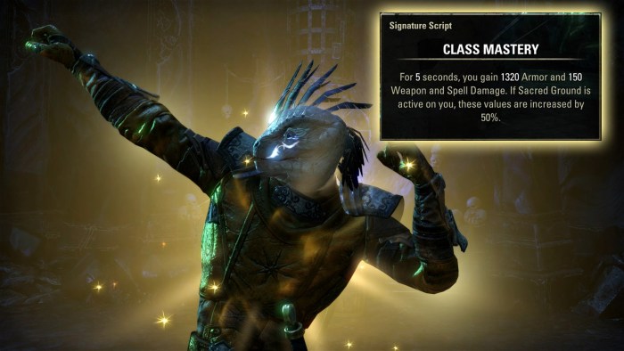Templar Class Mastery effect on an argonian. All Scribing Class Masteries for ESO - U42 Gold Road Chapter