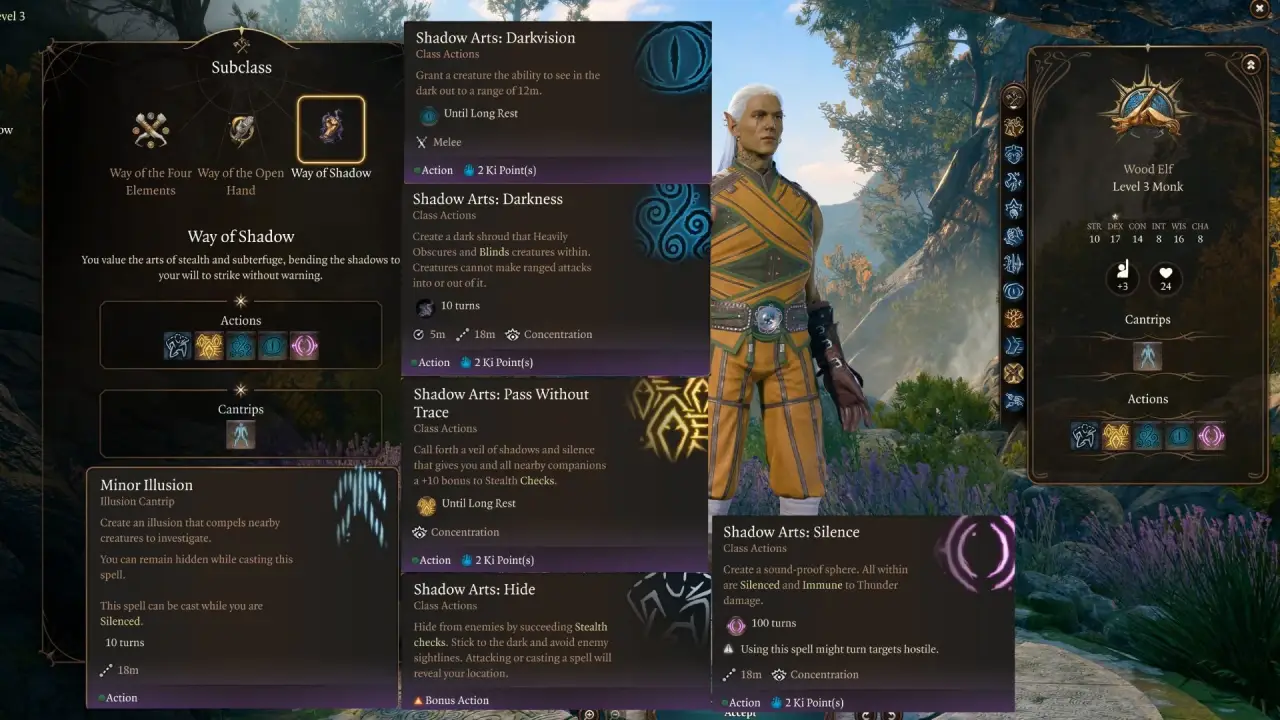 BG3 Monk Build Subclass selection way of shadows