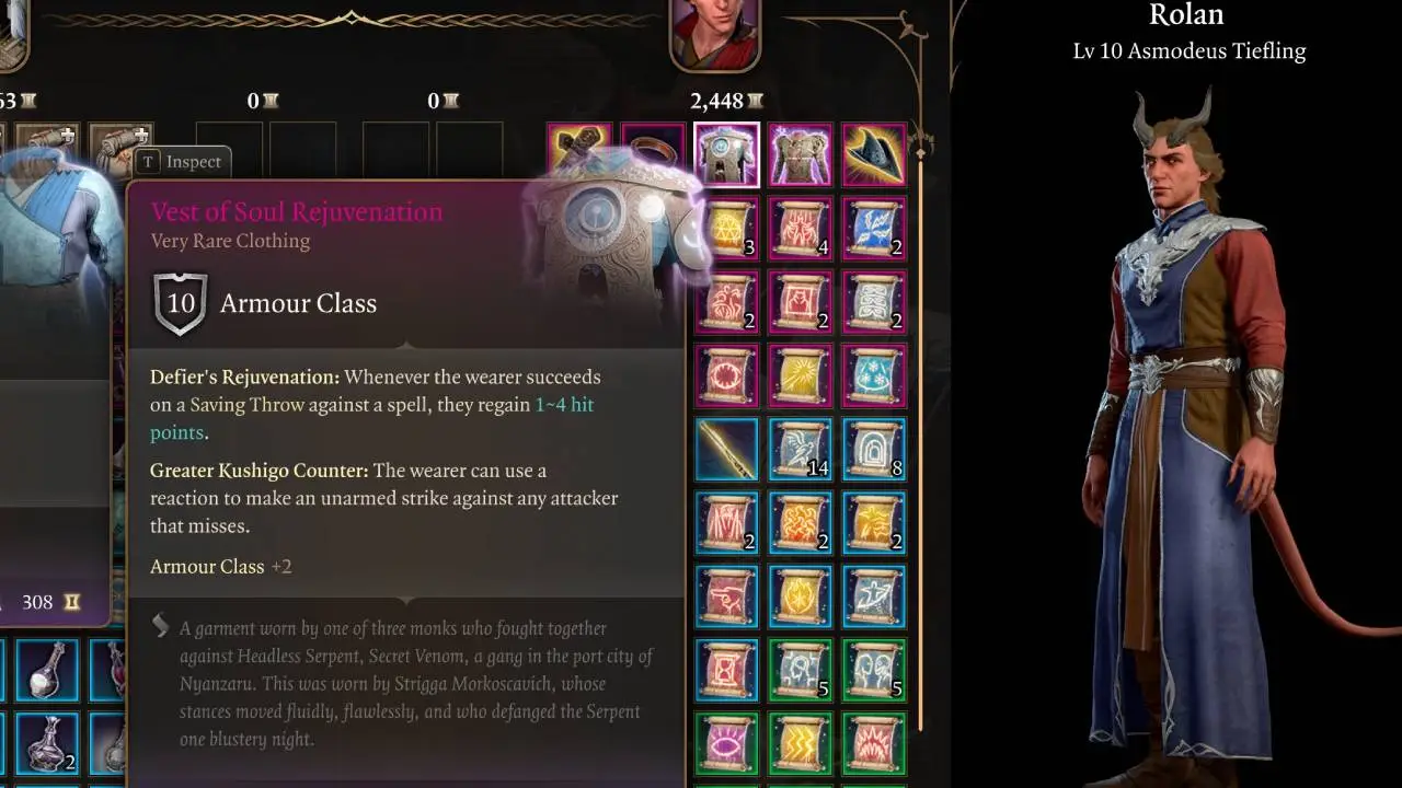 BG3 Monk Build gear Vest of Soul Rejuvenation item
