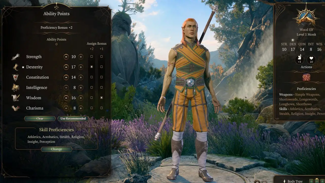 BG3 Monk Build level 1 stats abilities
