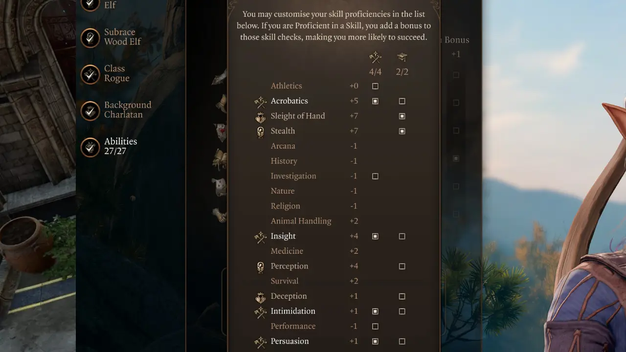 BG3 Rogue Build Skill Proficiencies