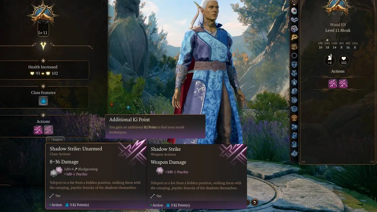 Best BG3 Monk Build Level 11 new actions shadow strike