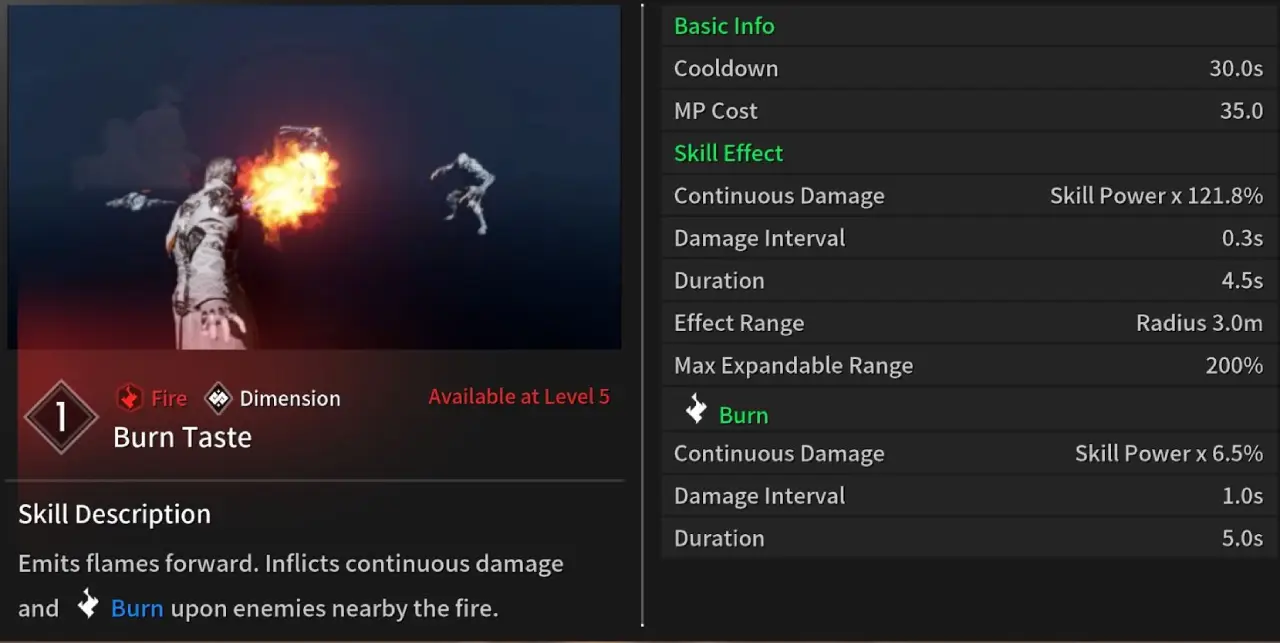 TFD Blair Build Burn Taste Skill Info