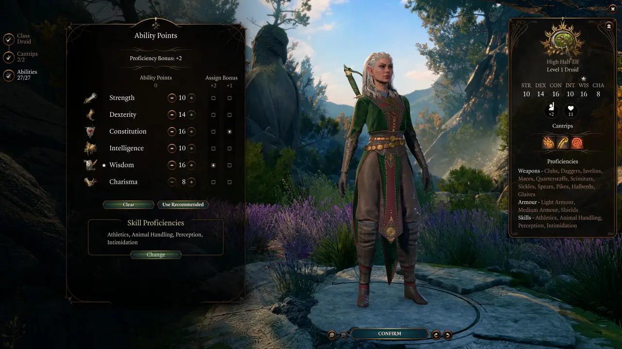 BG3 Jaheira Build Starting Abilities