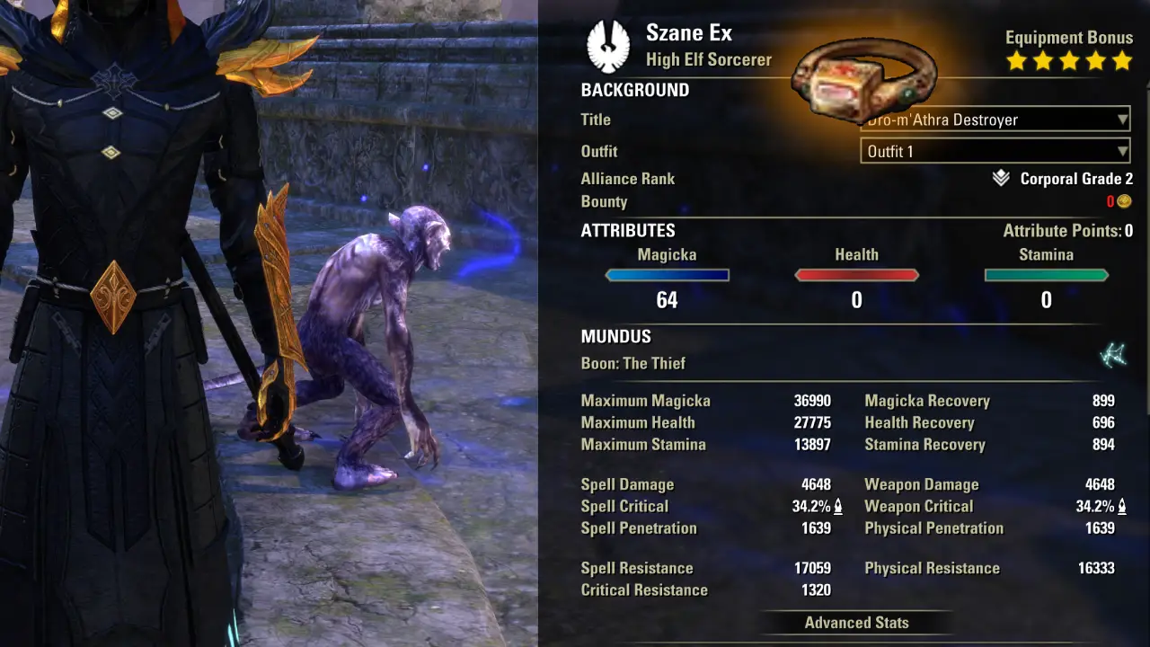ESO Sorcerer Subclassing Build Stats with Pale Order RIng Mythic