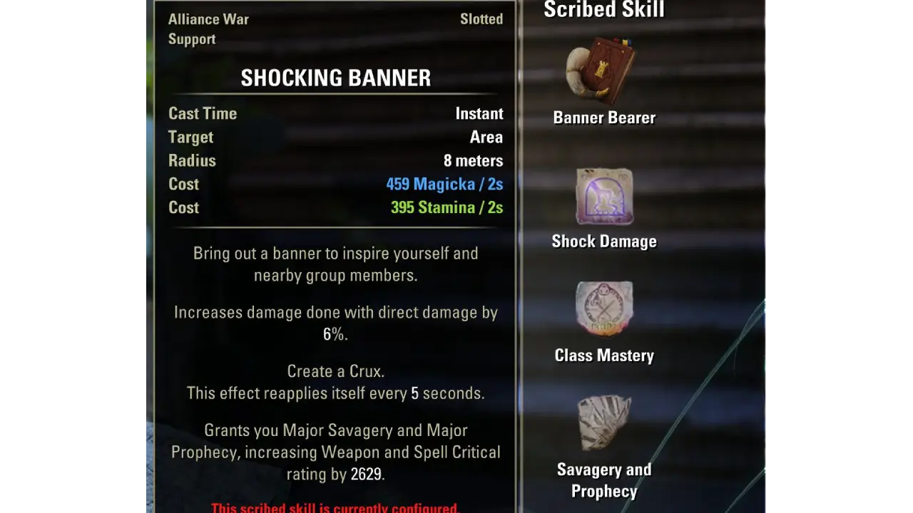 Shocking Banner Scribing Skill for Arcanist Subclasses Build ESO