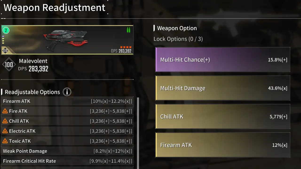 Malevolent Weapon Readjustment Options TFD