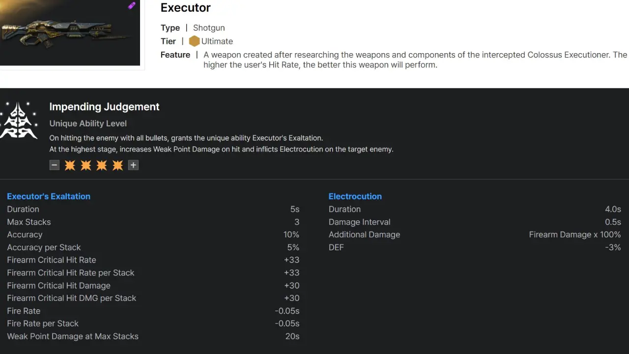 The First Descendant Executor Build Stats