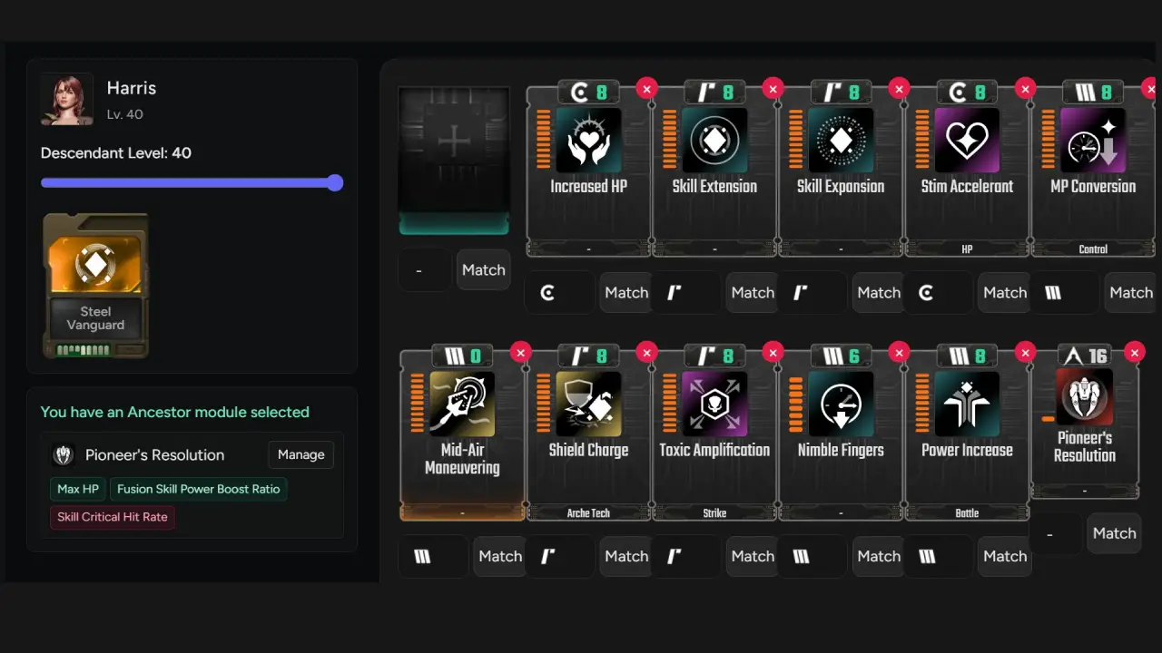 The First Descendant Harris Build Module Spec SV