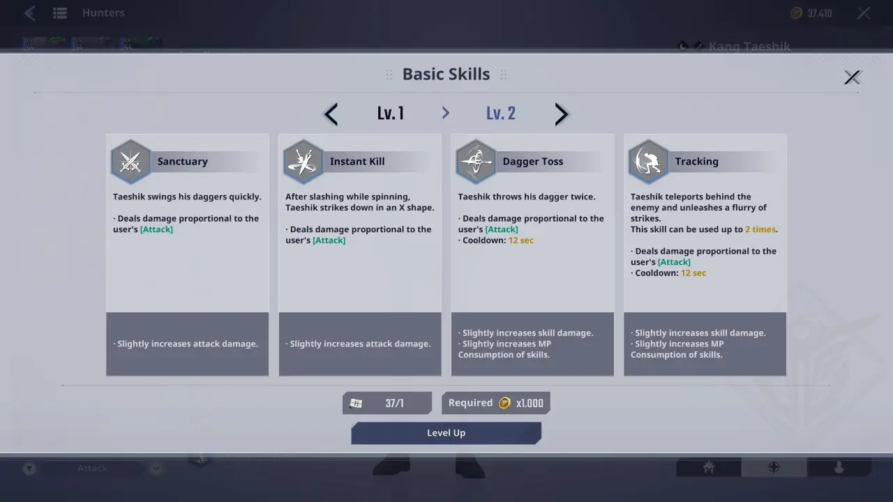 Slao Kang Taeshik Skill Upgrades