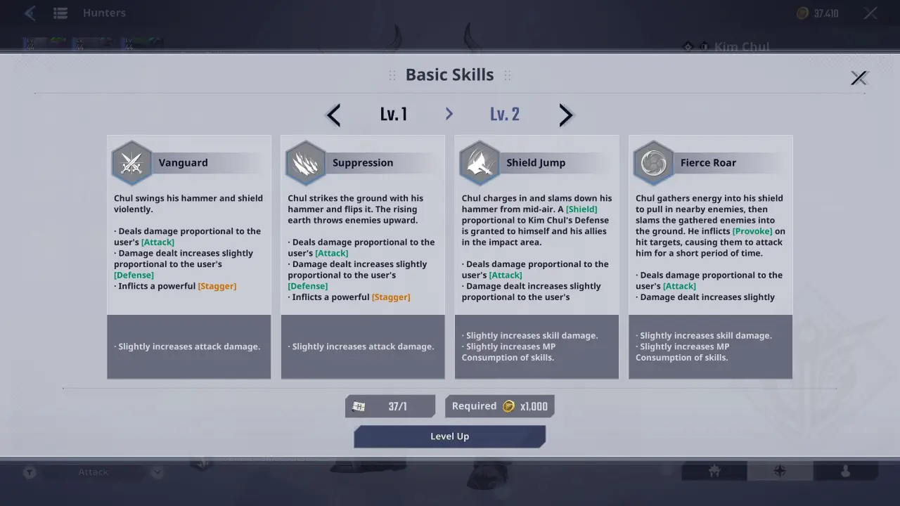 Slao Kim Chul Skill Upgrades