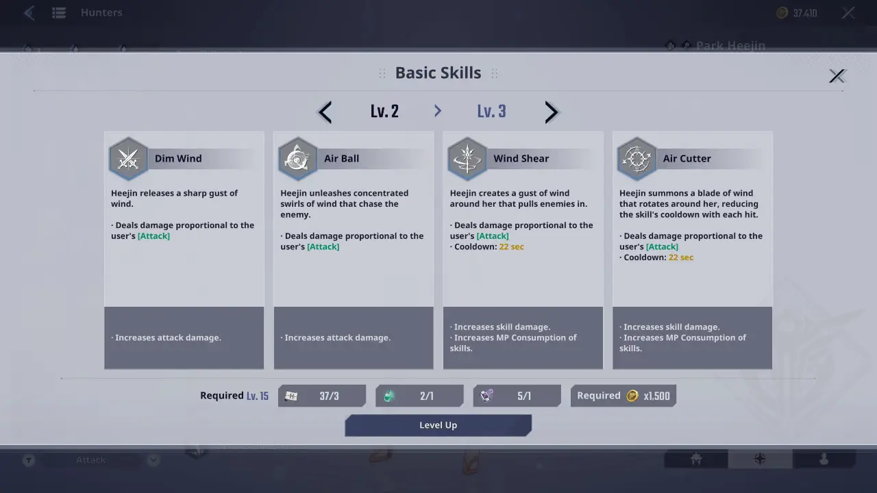 Slao Park Heeijin Skill Upgrades