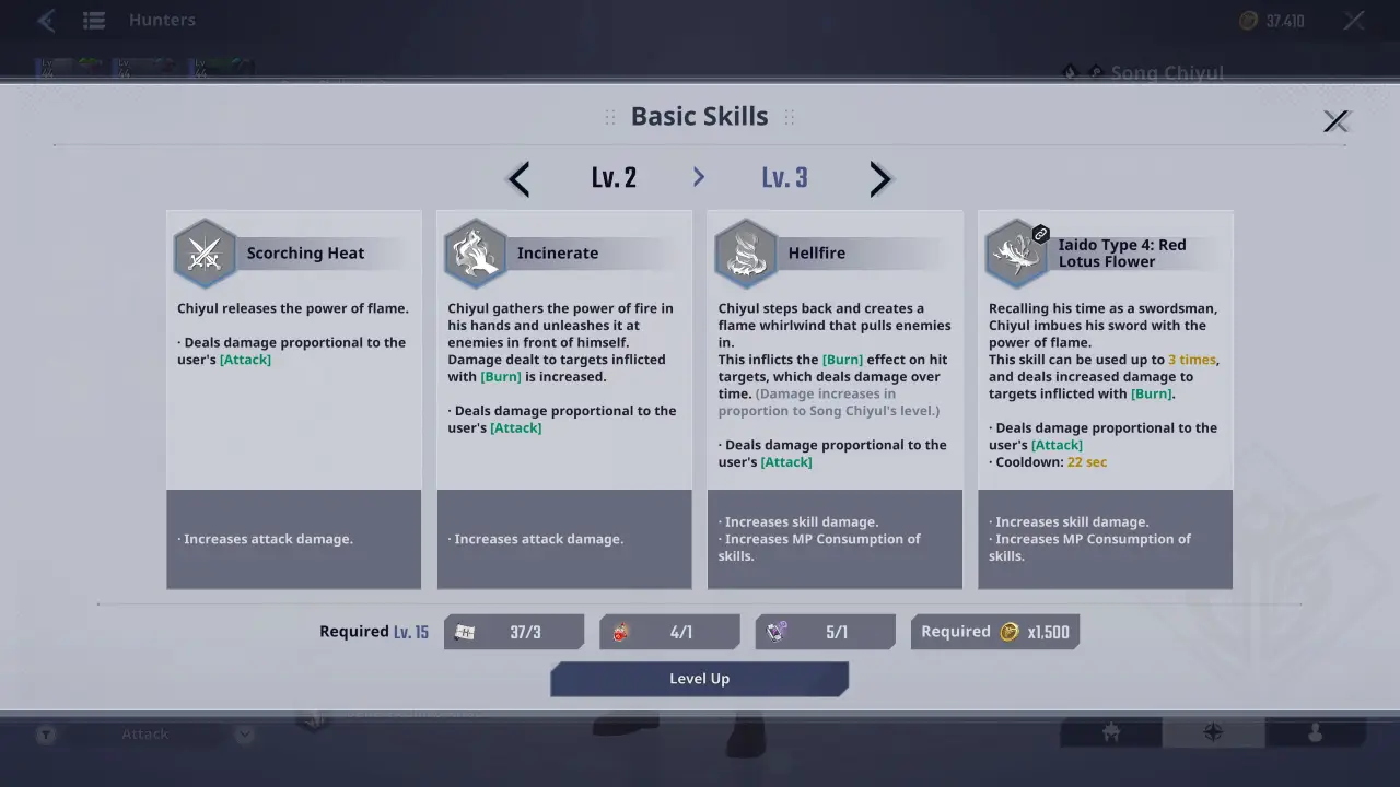 Slao Song Chiyul Skill Upgrades