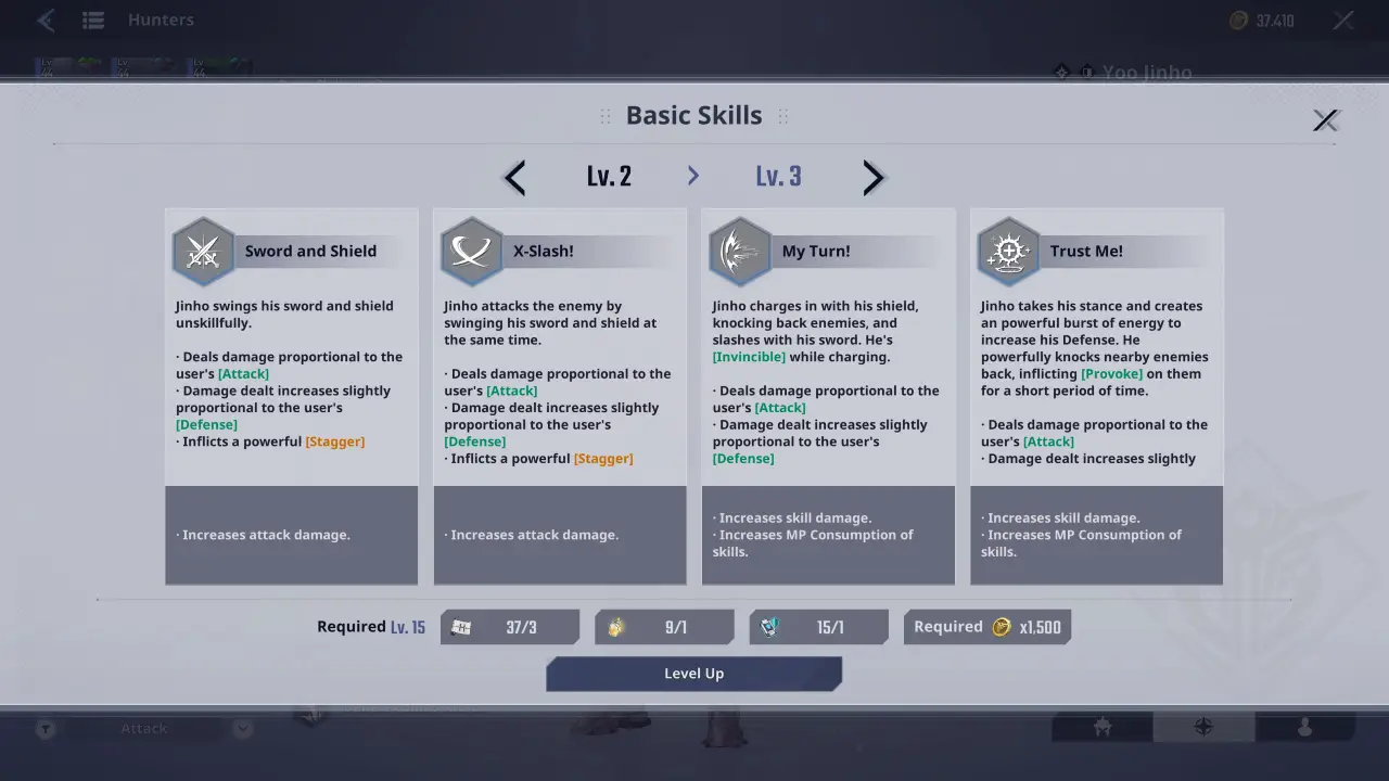 Slao Yoo Jinho Skill Upgrades