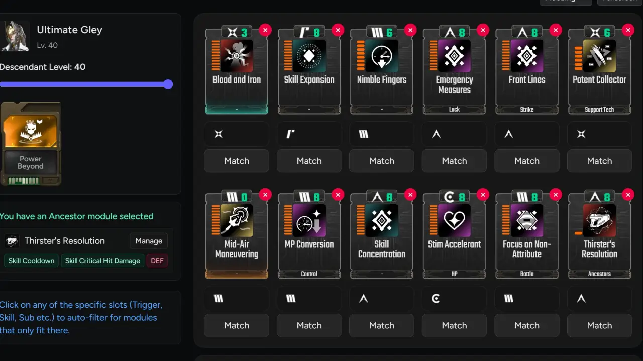 The First Descendant Gley Build Gunslinger Modules