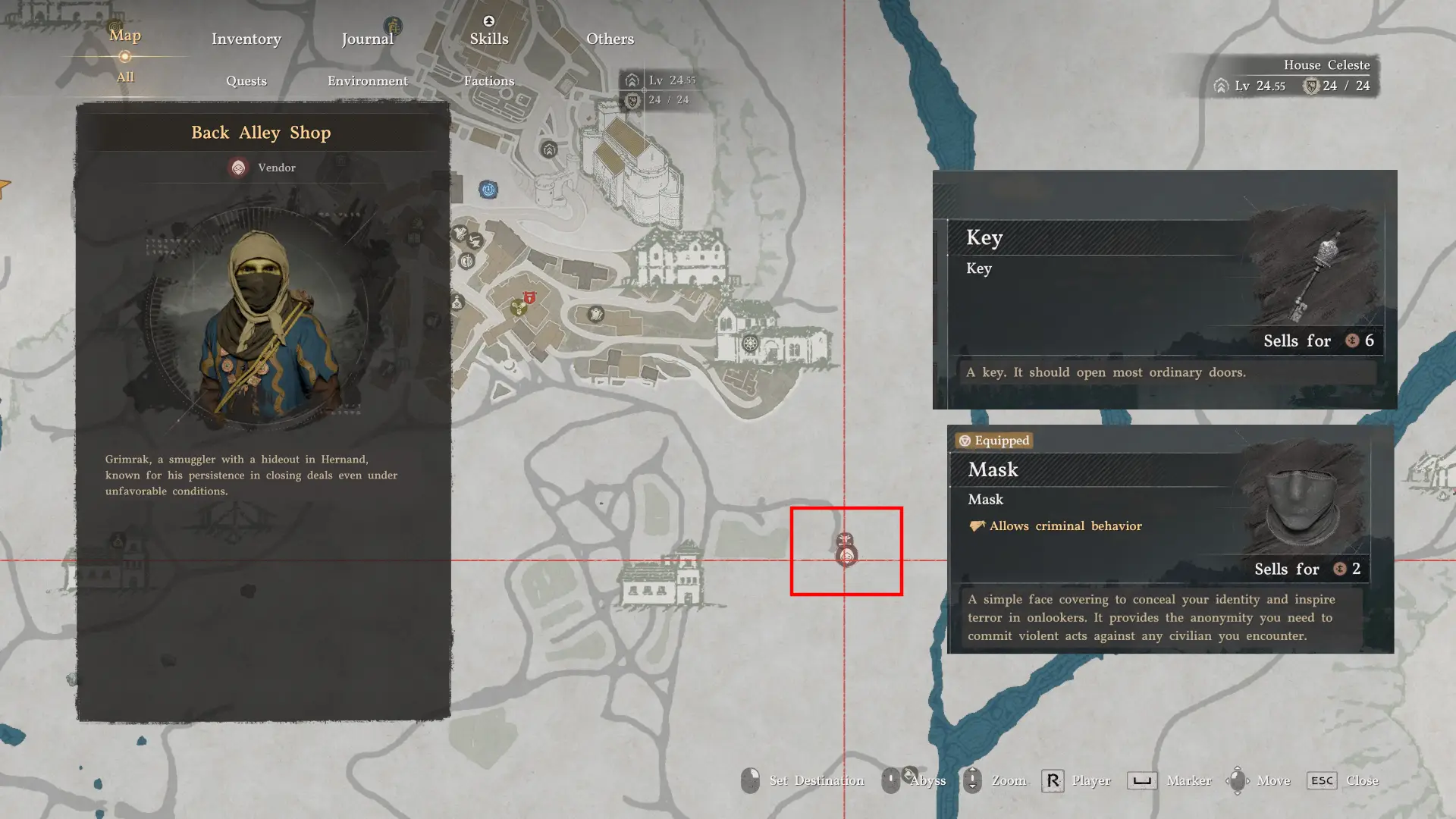 Crimson Desert Back Alley Shop Mask and Keys