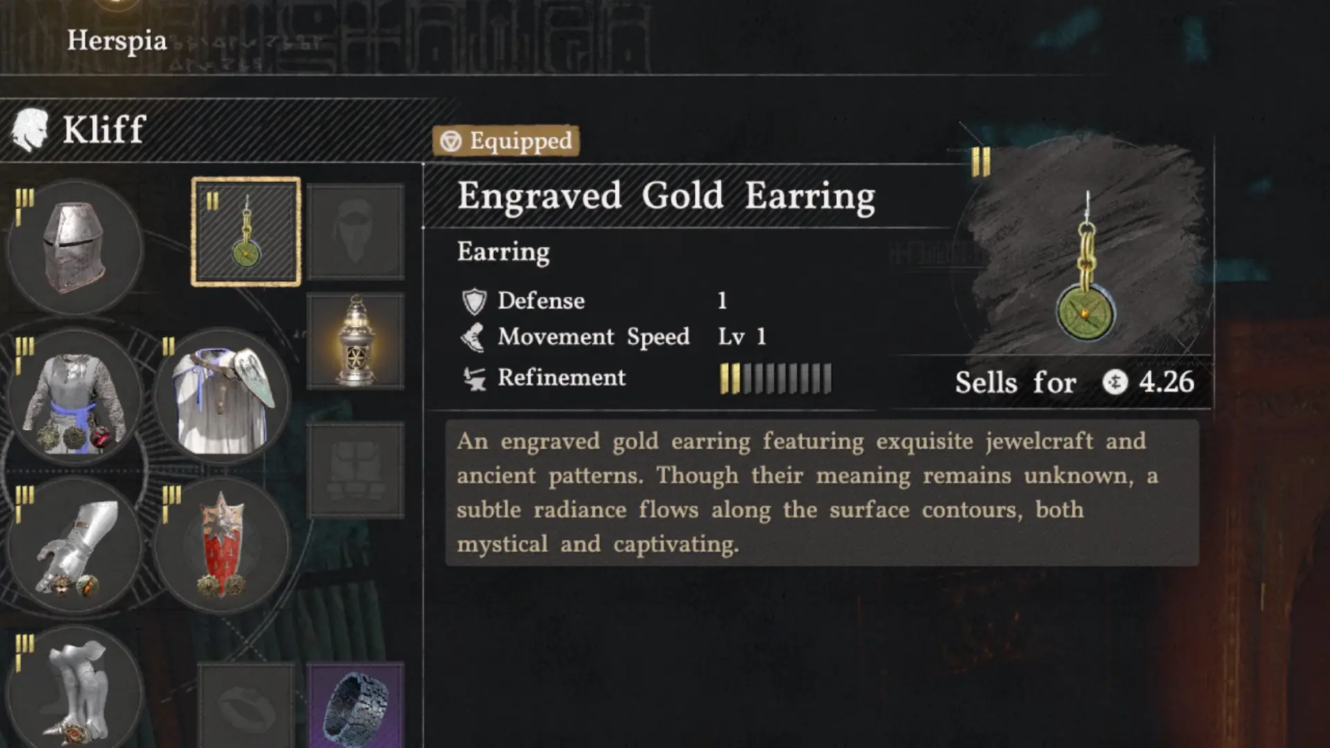 Crimson Desert Engraved Gold Earrings Stats
