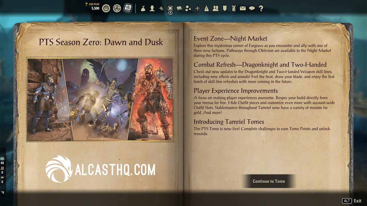 Tamriel Tomes UI overview