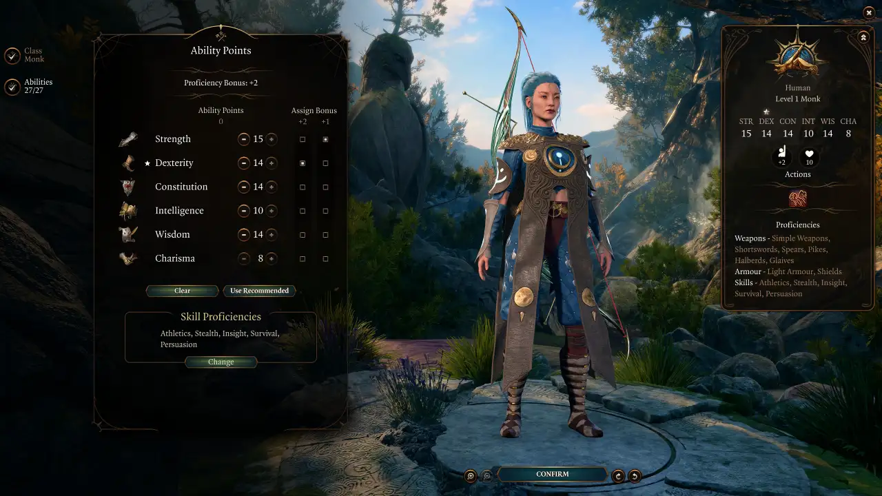 BG3 Elementalist Monk Rogue Build level 1