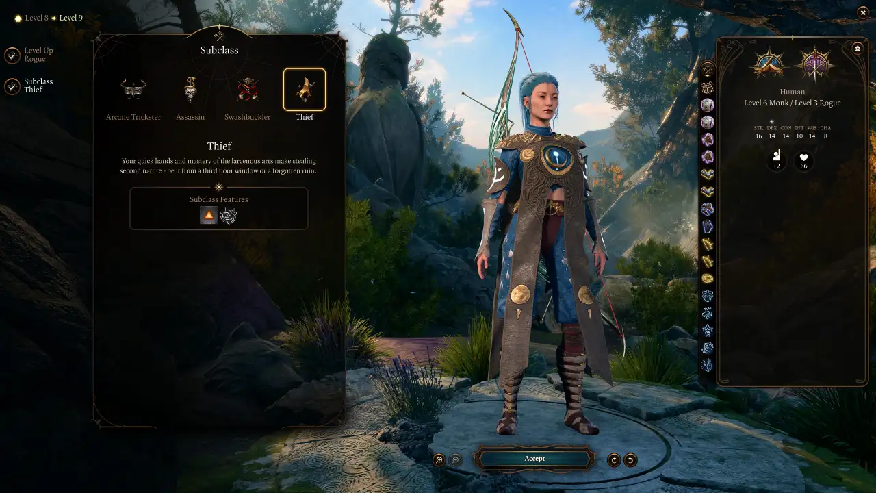 BG3 Elementalist Monk Rogue Build level 9