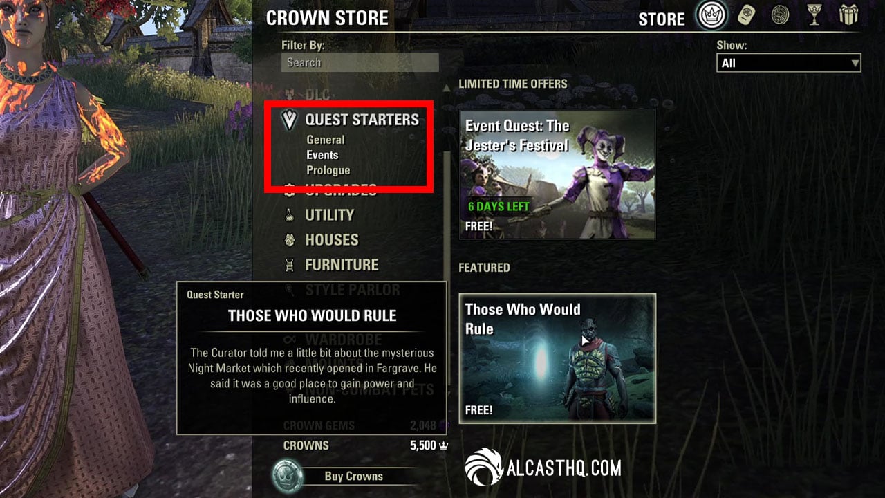 ESO Crown Store showing Those Who Would Rule Night Market quest starter