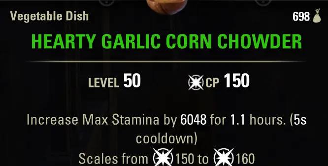 ESO Hearty Garlic Corn Chowder Food