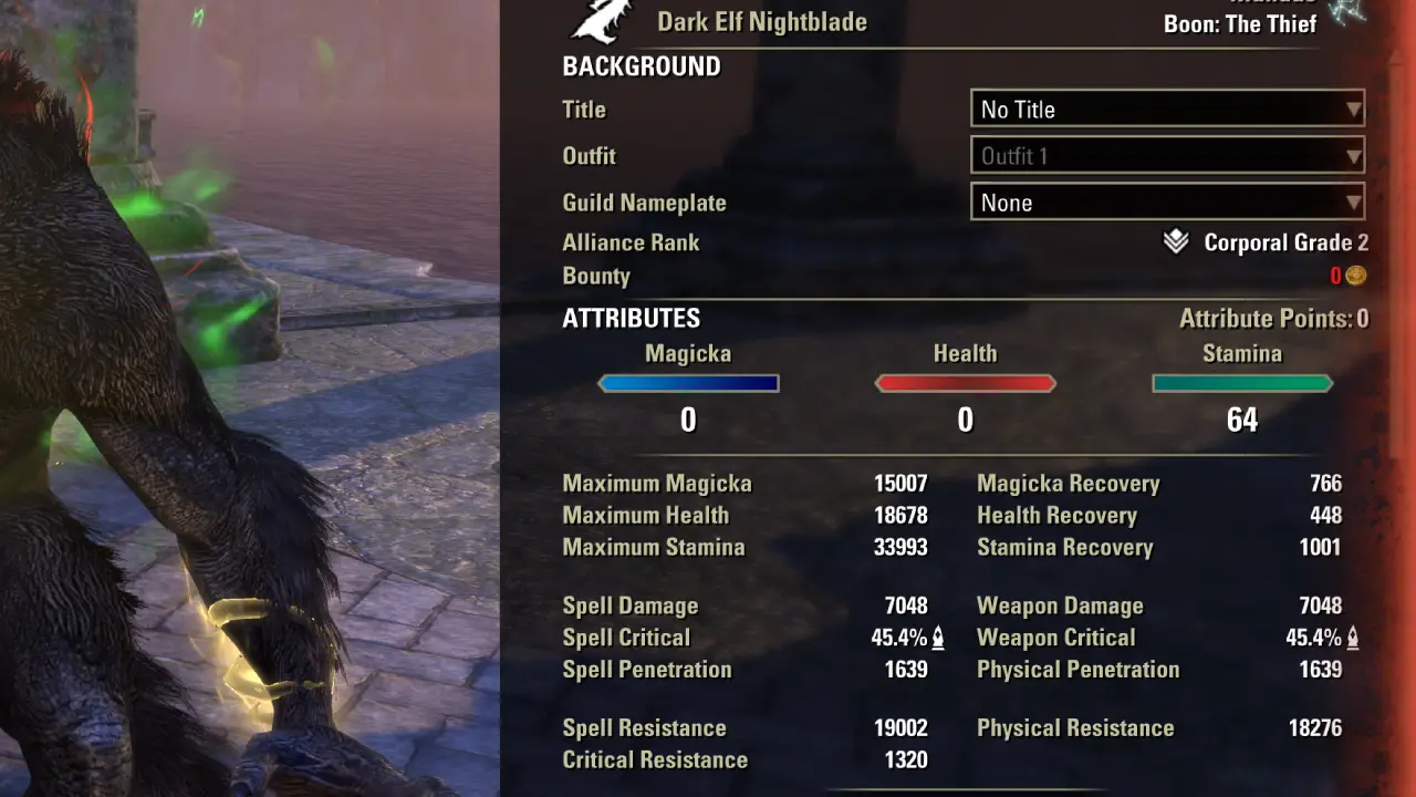 ESO Solo Werewolf Build buffed stats