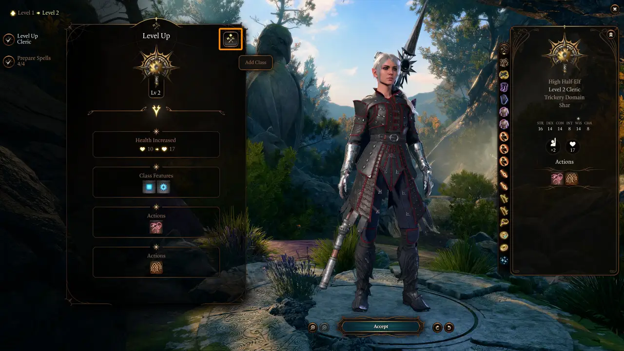 BG3 Shadowheart Trickery Cleric Build level 2