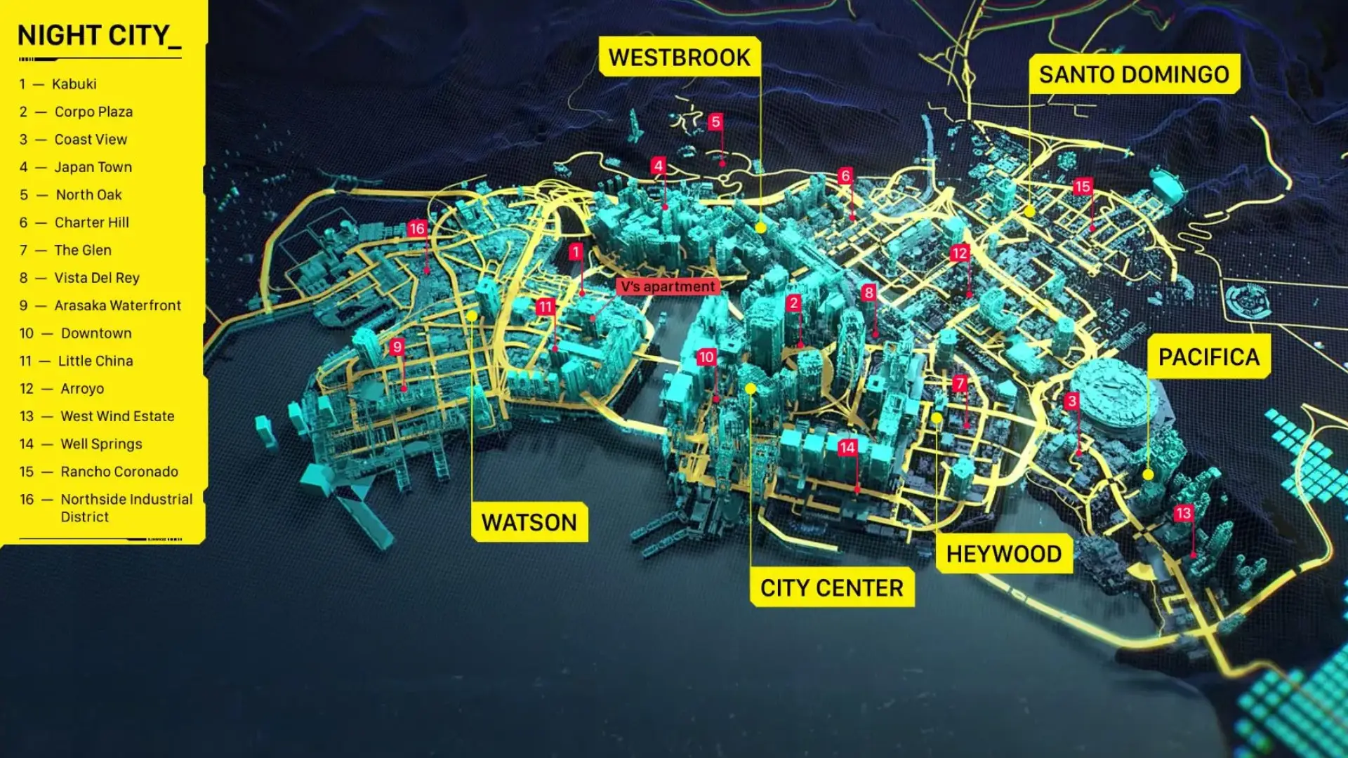 Cyberpunk 2077 Map Districts Night City