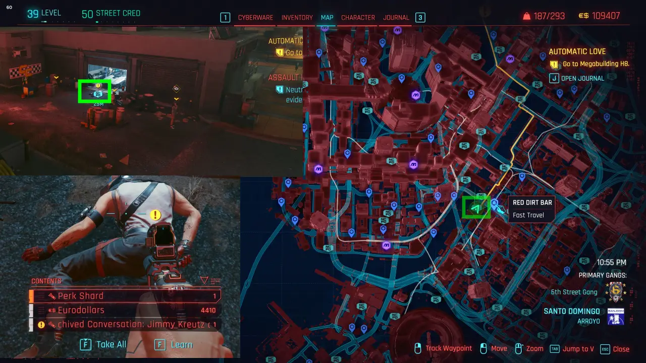 Cyberpunk 2077 Perk Shard 10 Riverside garage Santo Domingo Arroyo