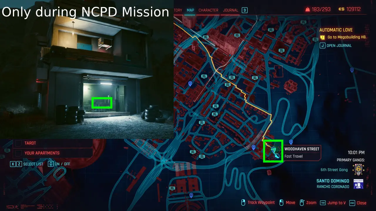 Cyberpunk 2077 Perk Shard 9 Woodhaven Street inside garage